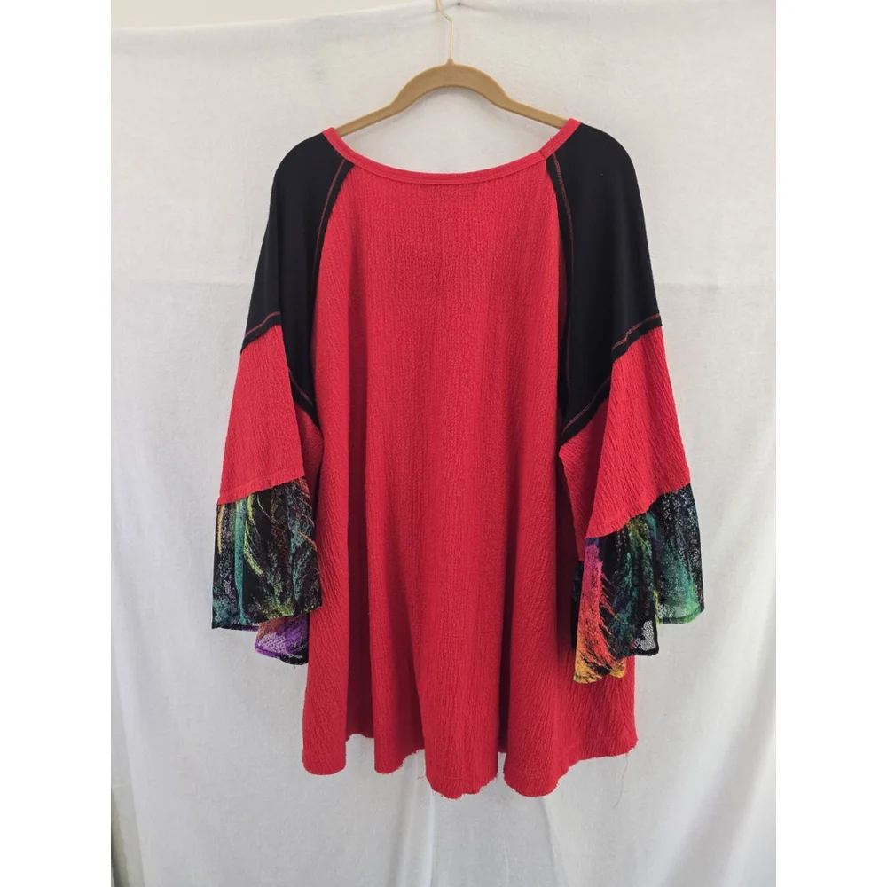 Calessa Black/red Stretchy Tunic Shirt 3/4sleeve Lace Detail. Ladies Sz 2x - Picture 10 of 10